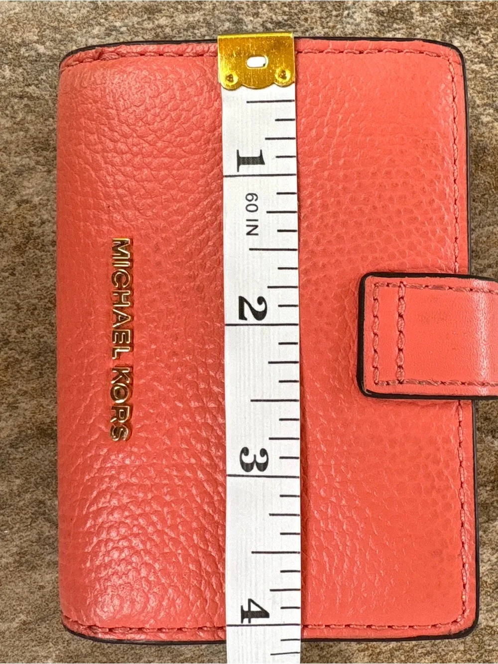 Michael Kors Coral Pebbled Leather Snap Wallet with Gold MK Accent